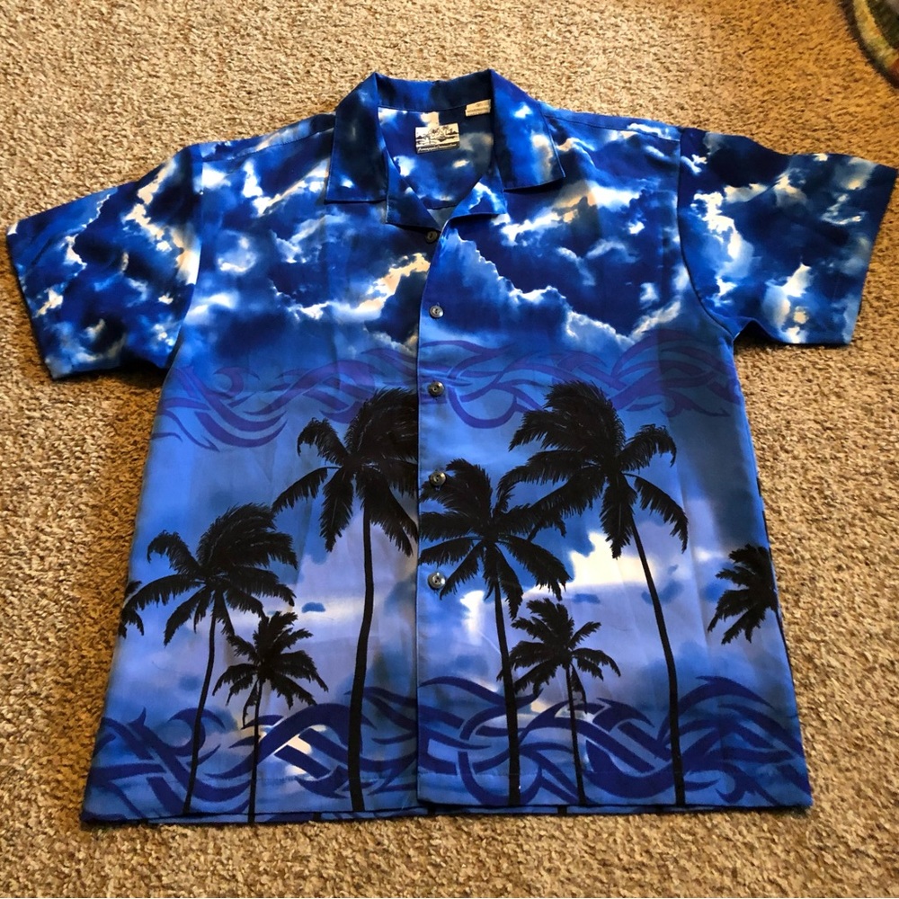 Pineapple Connection Blue Hawaiian Shirt with Palm Tree Design Youth XL